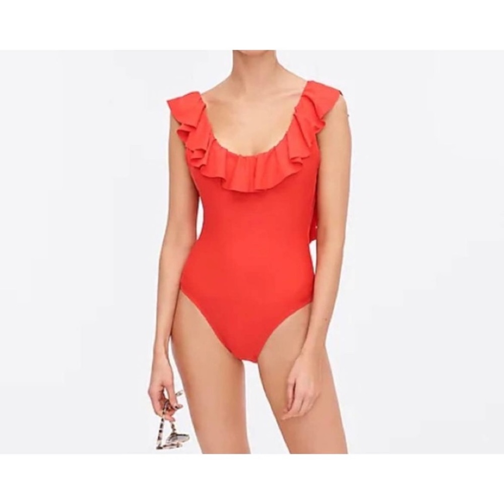 NWT J. Crew Ruffle One Piece Swimsuit - Red Sz 12